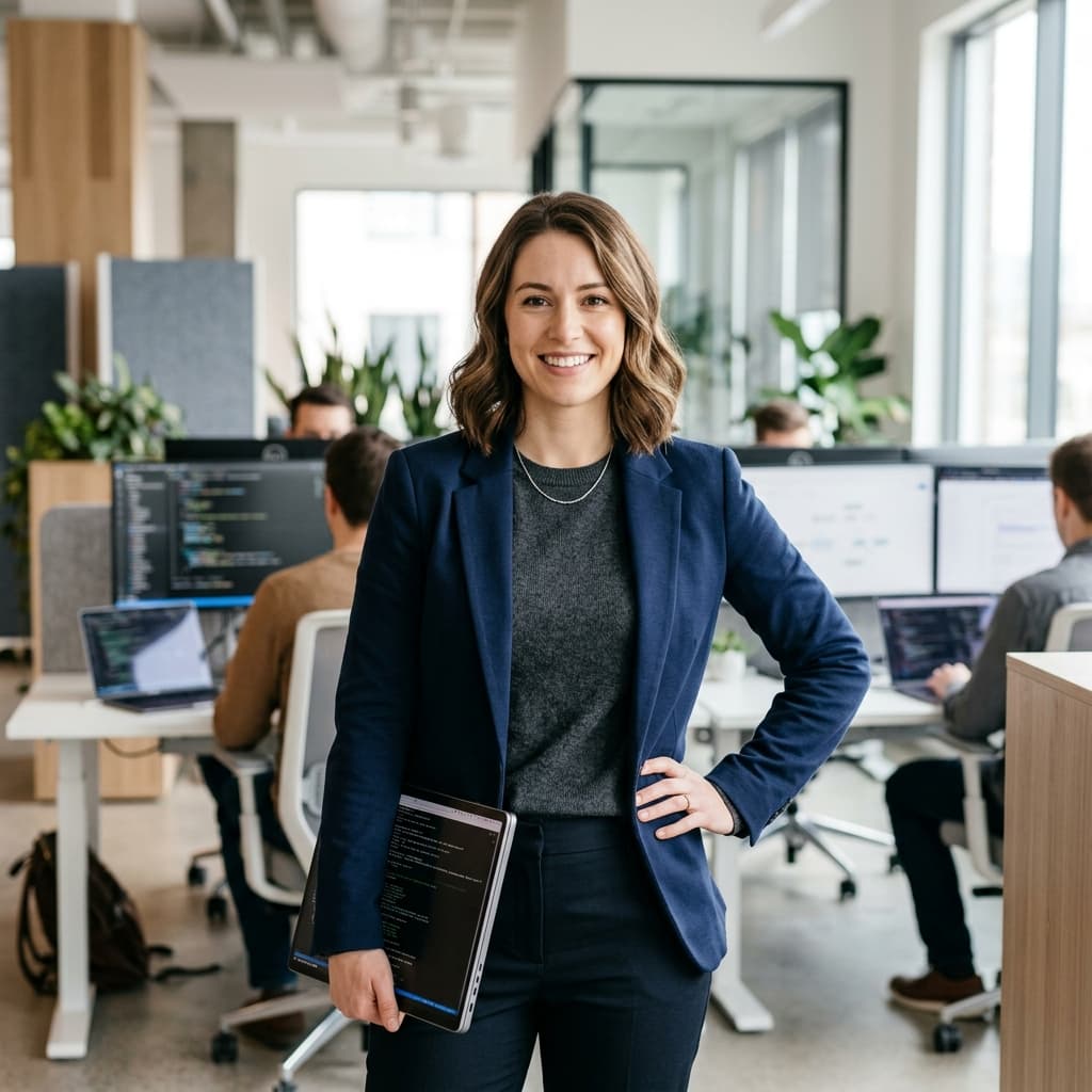 Modern software engineer in professional workplace